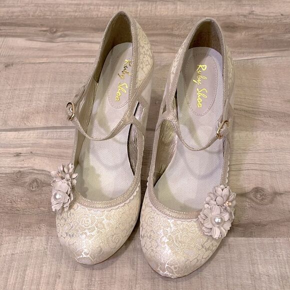 Ruby Shoo ModCloth Lace 1920s Mary Janes Wedding Heels flapper 20’s size 8 - Picture 3 of 12